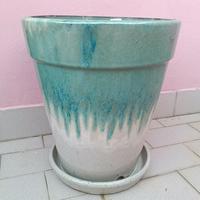 Vaso in terracotta smaltata sottovaso, verde 34 cm