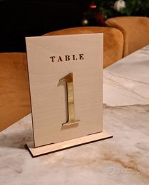 Segnaposto/tavolo in legno, numeri d'oro