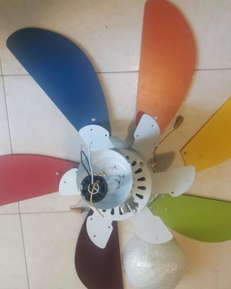 Ventilatore da soffitto con sei pale colorate e lu