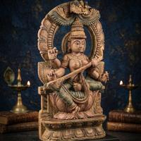 Dea Saraswati Legno Intagliato Massiccio - Iconogr