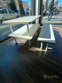 Tavoli/  retro banco/cassa angolo+mensole vetro