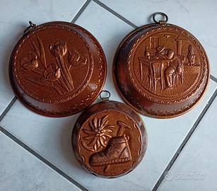 Set 3 ciotole/ stampi in rame vintage 