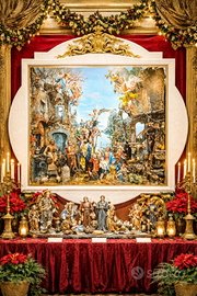 QUADRO CON SCENA PRESEPE NAPOLETANO CON CORNICE IN
