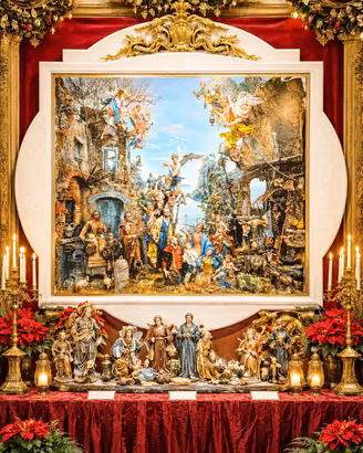 QUADRO CON SCENA PRESEPE NAPOLETANO CON CORNICE IN