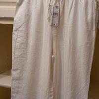 pantaloni gamba larga in lino