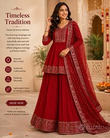 Abito rosso lungo ricamato specchi - 3 pezzi Gown 