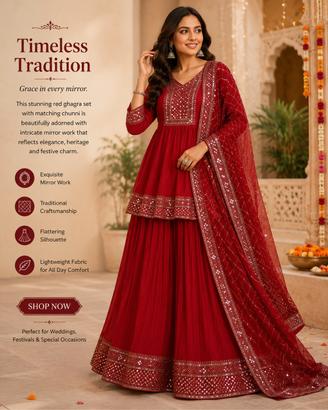 Abito rosso lungo ricamato specchi - 3 pezzi Gown 