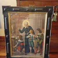 ANTICA CORNICE LEGNO GUILLOCHE'+STAMPA RELIGIOSA