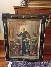 ANTICA CORNICE LEGNO GUILLOCHE'+STAMPA RELIGIOSA