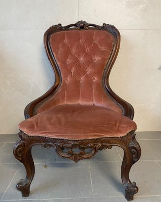 Poltrona barocco in velluto e legno intagliato