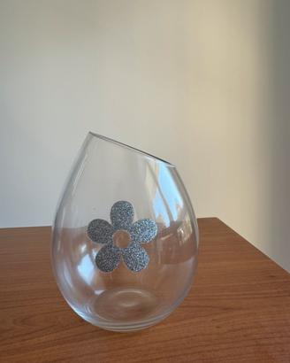 Vaso in Vetro Decorativo con Fiore Glitter Argento