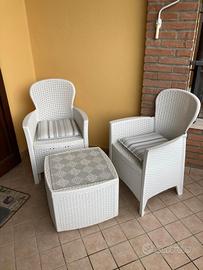 2 sedie da giardino + tavolino contenitore