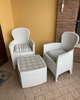 2 sedie da giardino + tavolino contenitore
