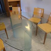Tavolo da pranzo in cristallo con base curva + 6