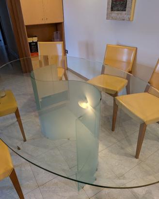 Tavolo da pranzo in cristallo con base curva + 6