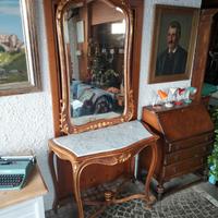 Consolle Con Specchio In Noce Dorata