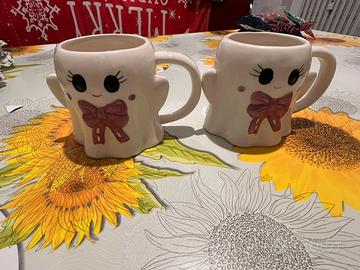 2 Tazze Ceramica Fantasma Rosa Bianco