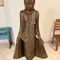 Rara statua Bodhisattva thai in legno dorato/rosso