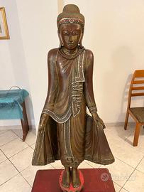 Rara statua Bodhisattva thai in legno dorato/rosso