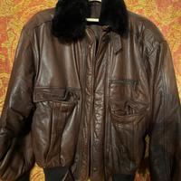 Giacca in pelle vintage con collo in pelliccia