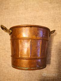 Secchiello vintage in rame e ottone h 12 cm
