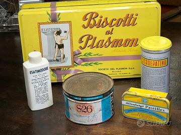 Lotto Scatole Latta e Flaconi Vintage Farmacia
