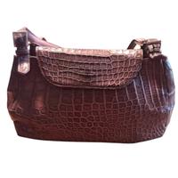 Borsa vintage a spalla effetto coccodrillo marrone