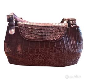 Borsa vintage a spalla effetto coccodrillo marrone