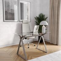 Scrivania 120x60 vetro temperato e metallo tortora