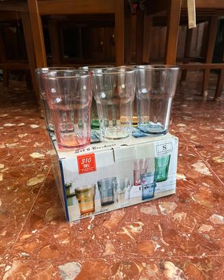 Set 6 bicchieri colorati in vetro 310ml - NUOVI