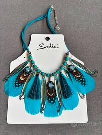 Collana Sodini con piume turchesi – Nuovo
