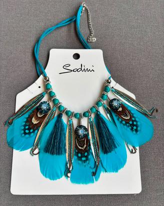 Collana Sodini con piume turchesi – Nuovo