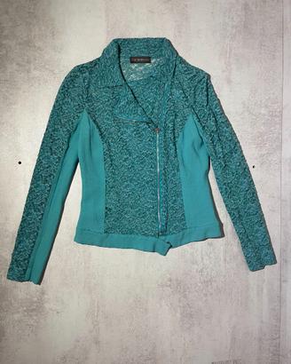 Giacca Chiodo Tru Trussardi in Pizzo Verde Acqua
