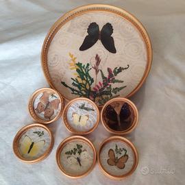 Vassoio vintage con 6 sottobicchieri – farfalle ve