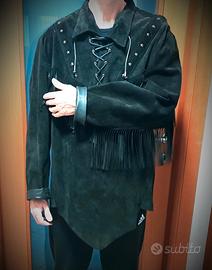 giacca in pelle vintage con frange 