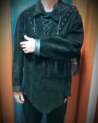 giacca in pelle vintage con frange 