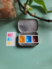Micro palette colori acquerelli in latta vintage
