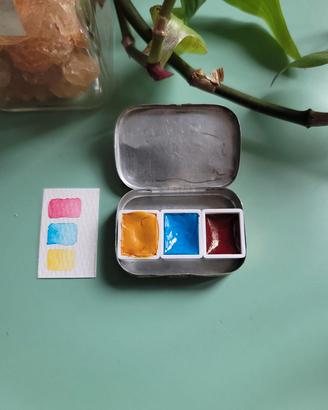 Micro palette colori acquerelli in latta vintage