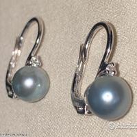 ORECCHINI ORO BIANCO 18kt. DIAMANTI E PERLE AKOYA