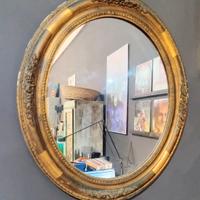 specchio in legno e decoro in foglia d'oro 1900