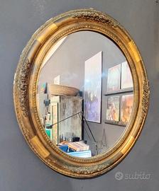 specchio in legno e decoro in foglia d'oro 1900