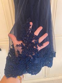 Vestito cerimonia donna pizzo blu Impero Couture