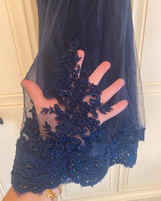 Vestito cerimonia donna pizzo blu Impero Couture
