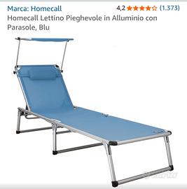 Lettino Pieghevole in Alluminio con Parasole, Blu
