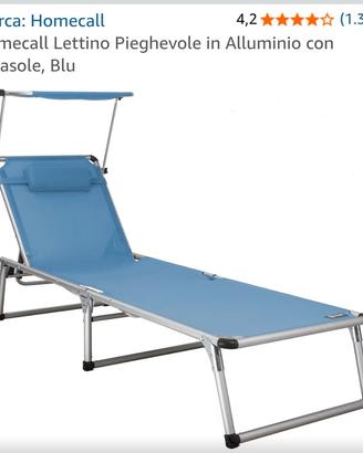 Lettino Pieghevole in Alluminio con Parasole, Blu
