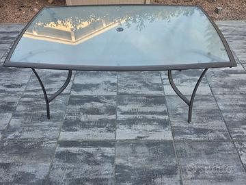 Tavolo da giardino in vetro + ombrellone nuovo