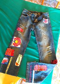 Pantaloni jeans patchwork Why Not nuovo