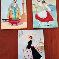 Cartoline ricamate costumi regionali italiani 