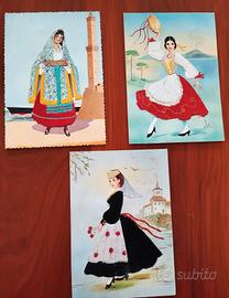 Cartoline ricamate costumi regionali italiani 