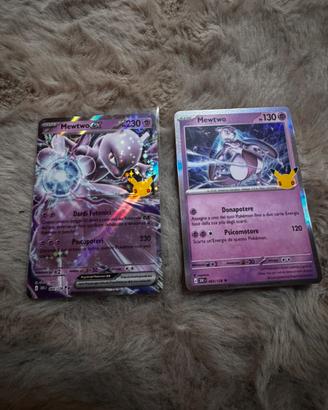 lotto 2 carte pokemon mewtwo ex + mewtwe holo